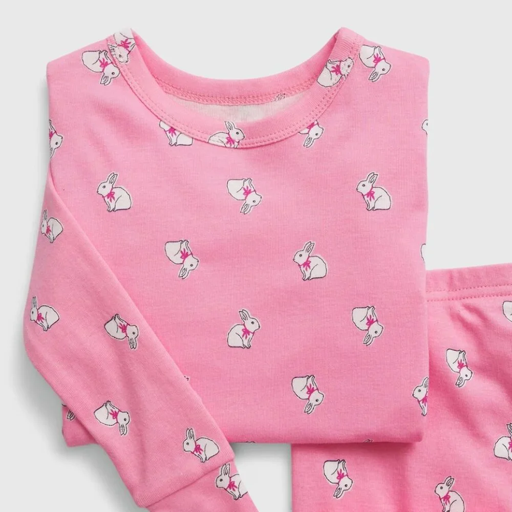 Gap Kids Girls Pink Bunny Long Sleeve Organic Cotton Pajama PJ Set